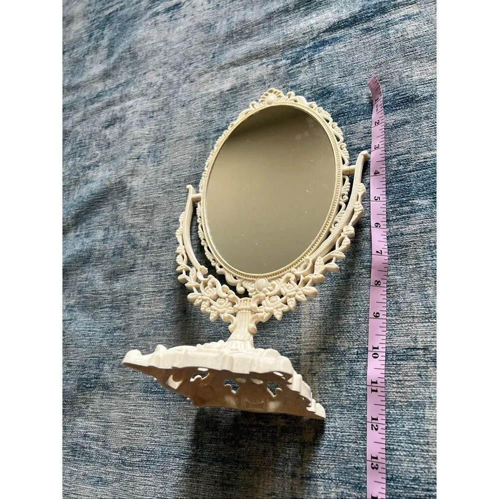 NIB! Cream Beige Vintage Style Scroll Ornate Style Tabletop Vanity Mirror